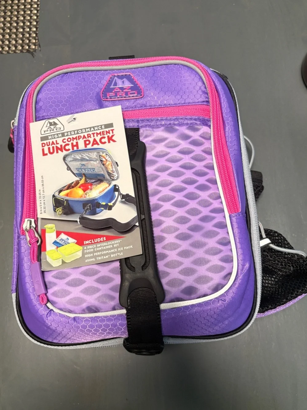 Kids Dual-Compartment Purple Lunch Pack with Pink Trim